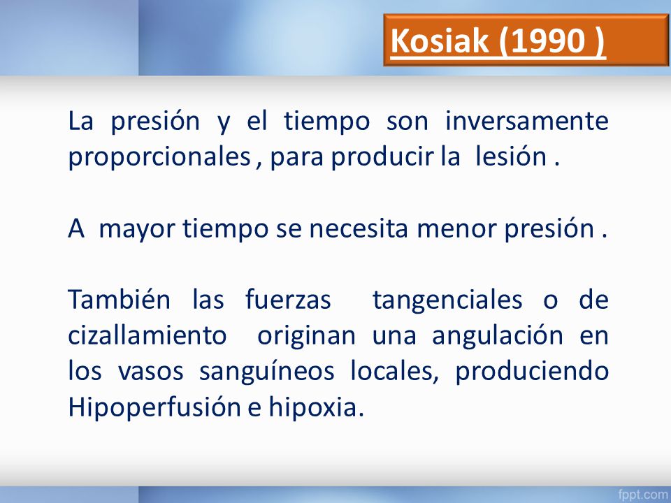 Kosiak (1990 ) La presión y el tiempo son inversamente proporcionales , para producir la lesión .