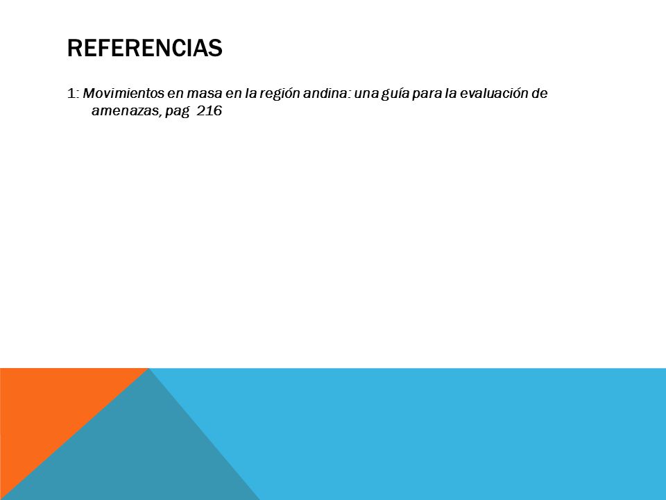 Referencias 1: Movimientos en masa en la región andina: una guía para la evaluación de amenazas, pag 216.