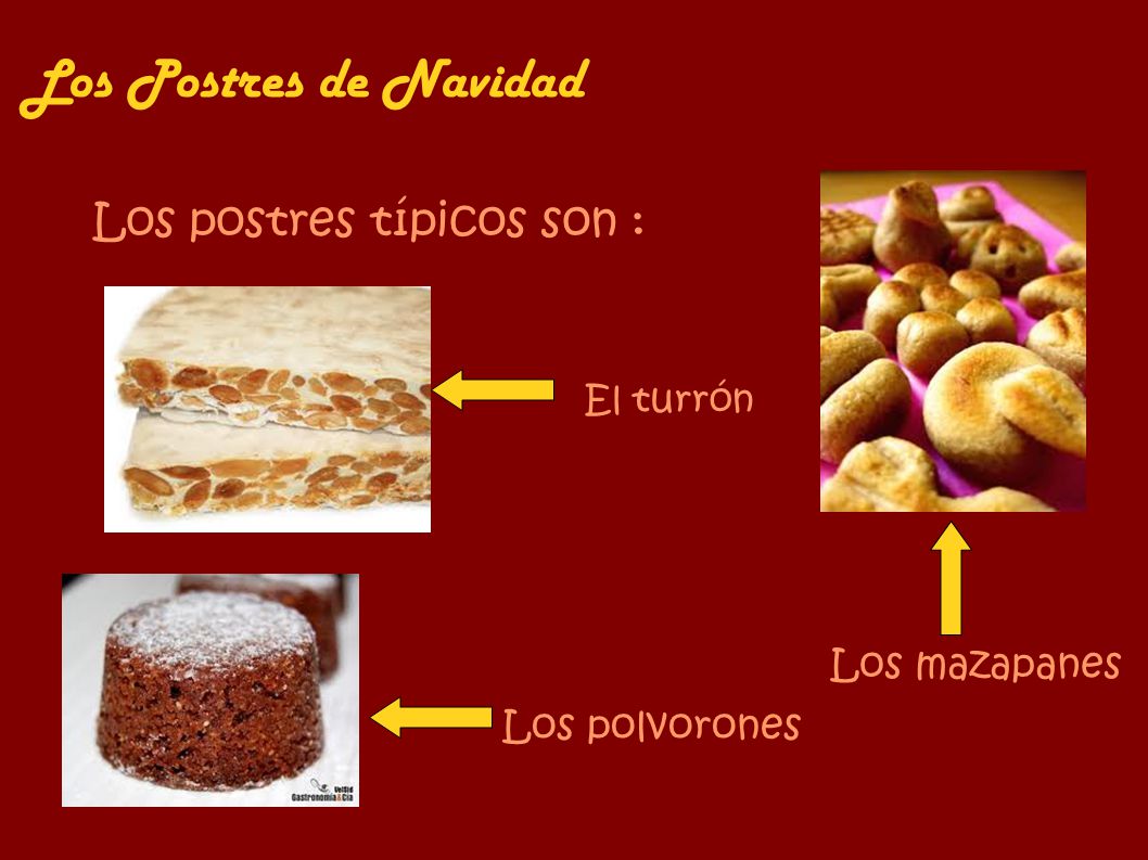 Los Postres de Navidad Los postres típicos son : Los mazapanes