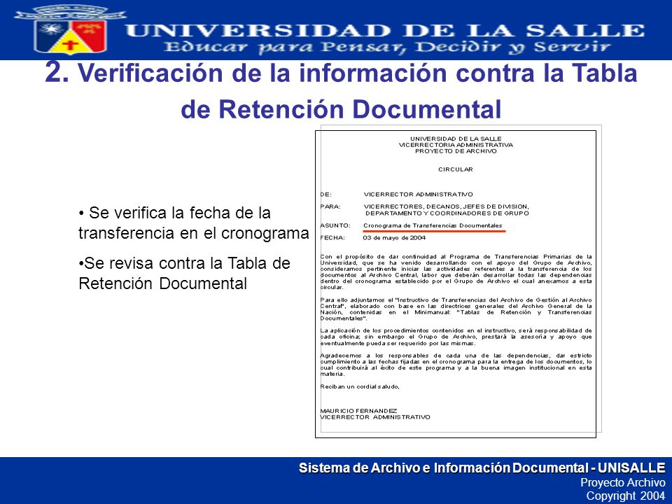 2. Verificación de la información contra la Tabla de Retención Documental