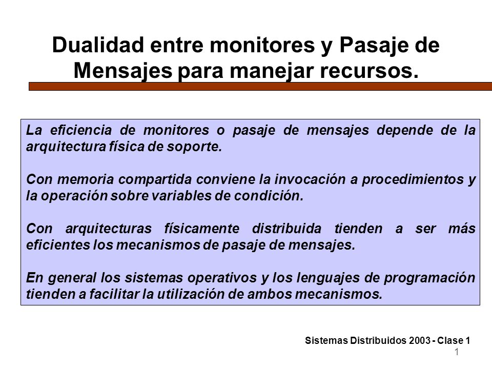 Dualidad entre monitores y Pasaje de Mensajes para manejar recursos.