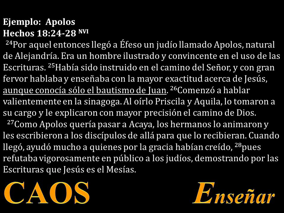 CAOS Enseñar Ejemplo: Apolos Hechos 18:24-28 NVI