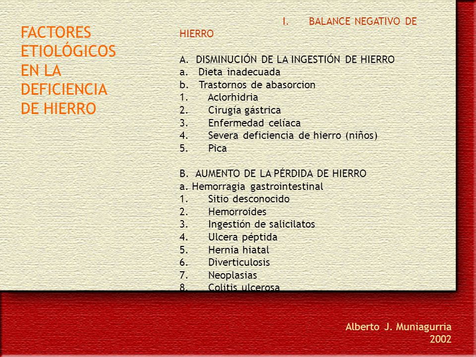 FACTORES ETIOLÓGICOS EN LA DEFICIENCIA DE HIERRO