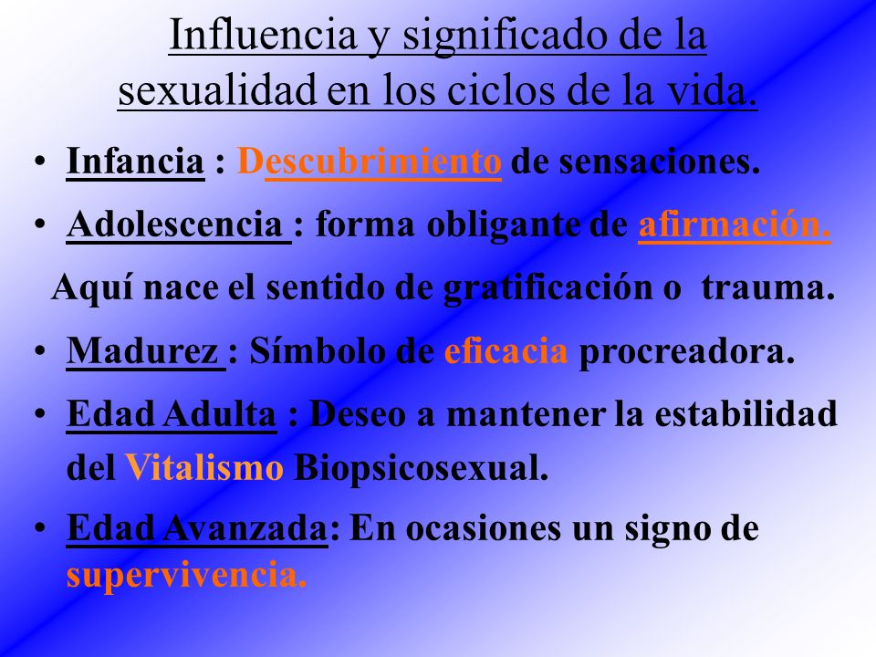 Influencia y significado de la sexualidad en los ciclos de la vida.