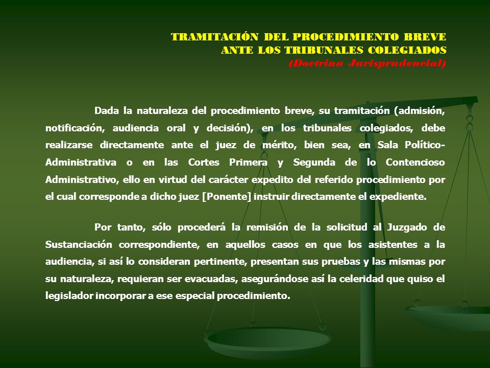 TRAMITACIÓN DEL PROCEDIMIENTO BREVE ANTE LOS TRIBUNALES COLEGIADOS (Doctrina Jurisprudencial)