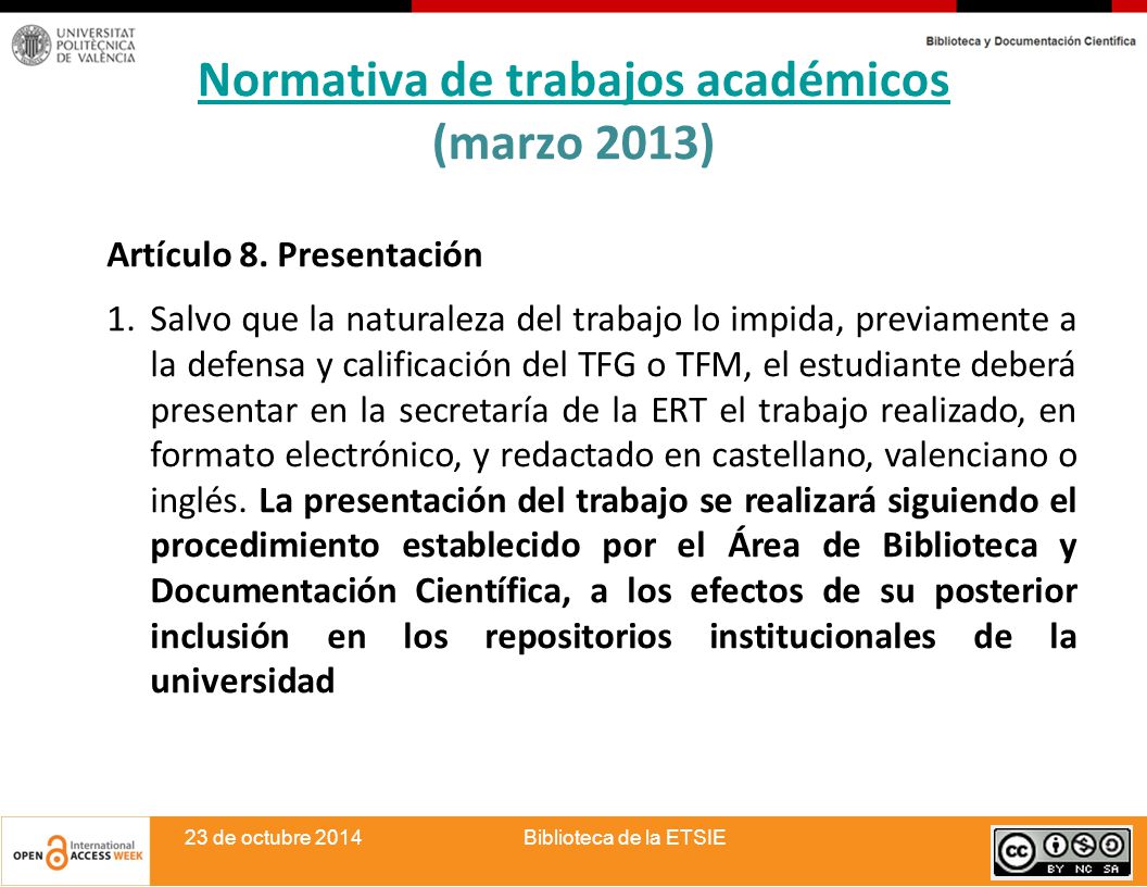 Normativa de trabajos académicos (marzo 2013)