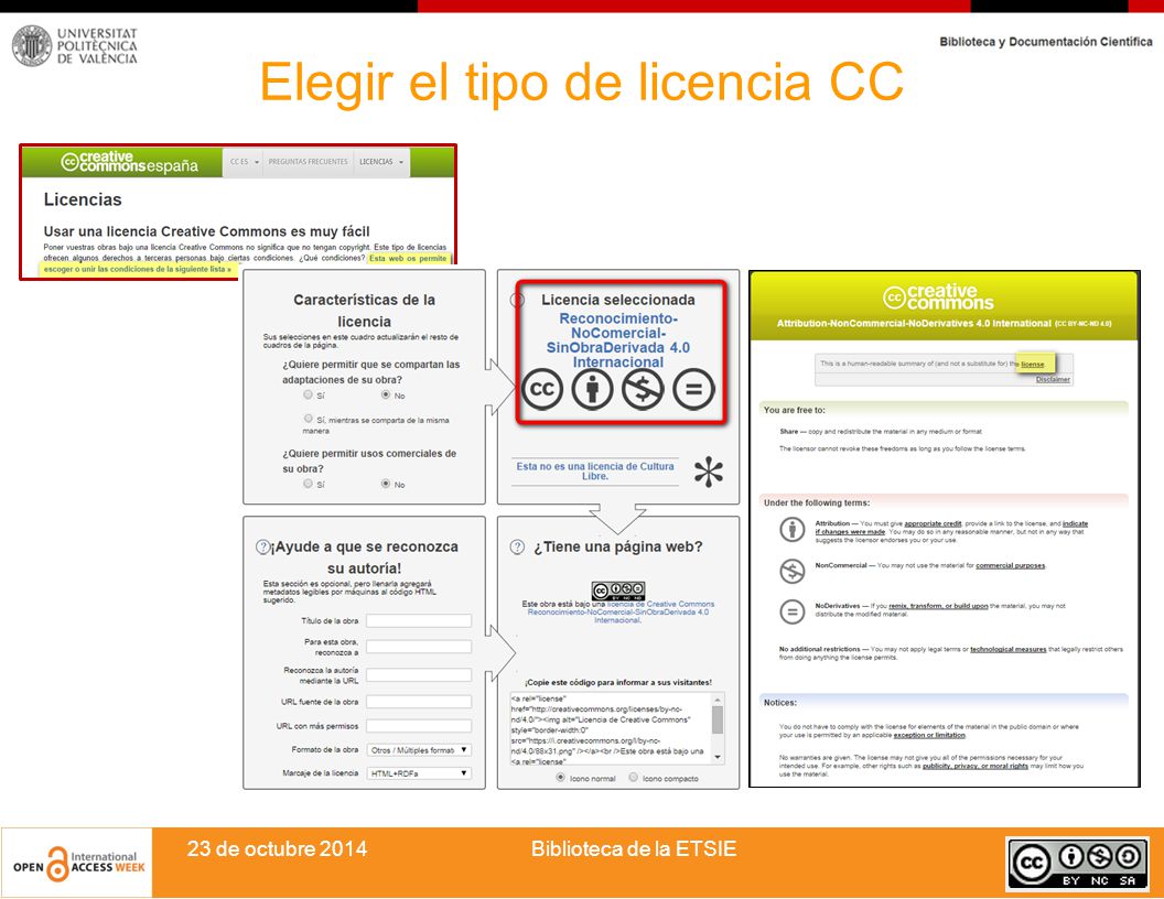 Elegir el tipo de licencia CC