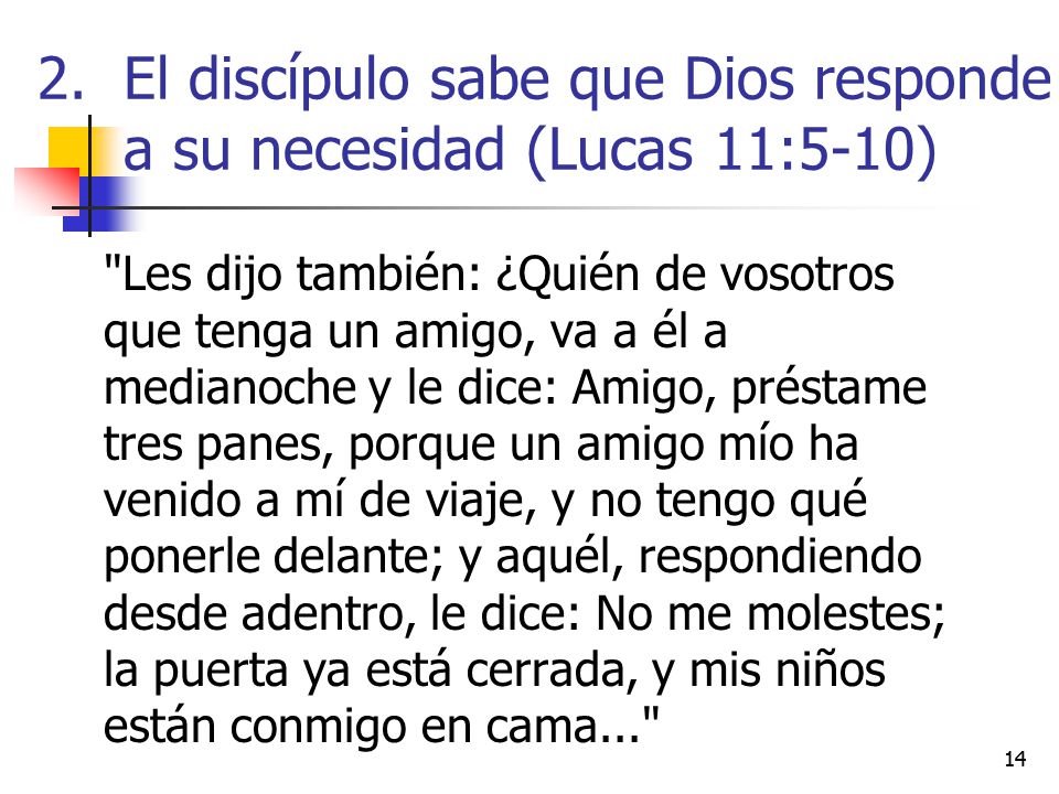 El discípulo sabe que Dios responde a su necesidad (Lucas 11:5-10)