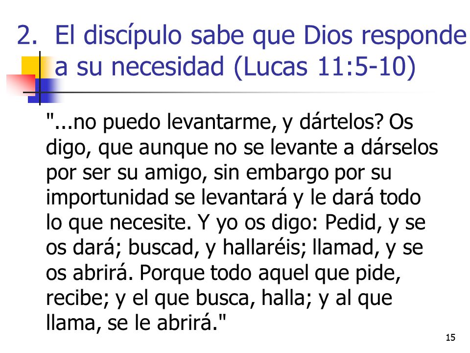 El discípulo sabe que Dios responde a su necesidad (Lucas 11:5-10)