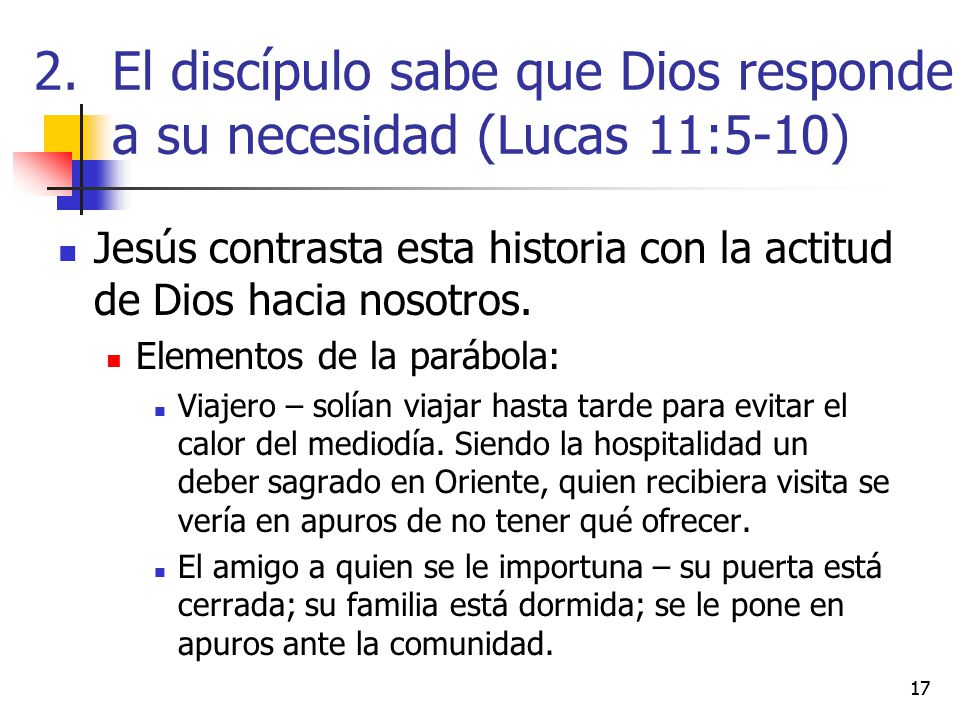 El discípulo sabe que Dios responde a su necesidad (Lucas 11:5-10)