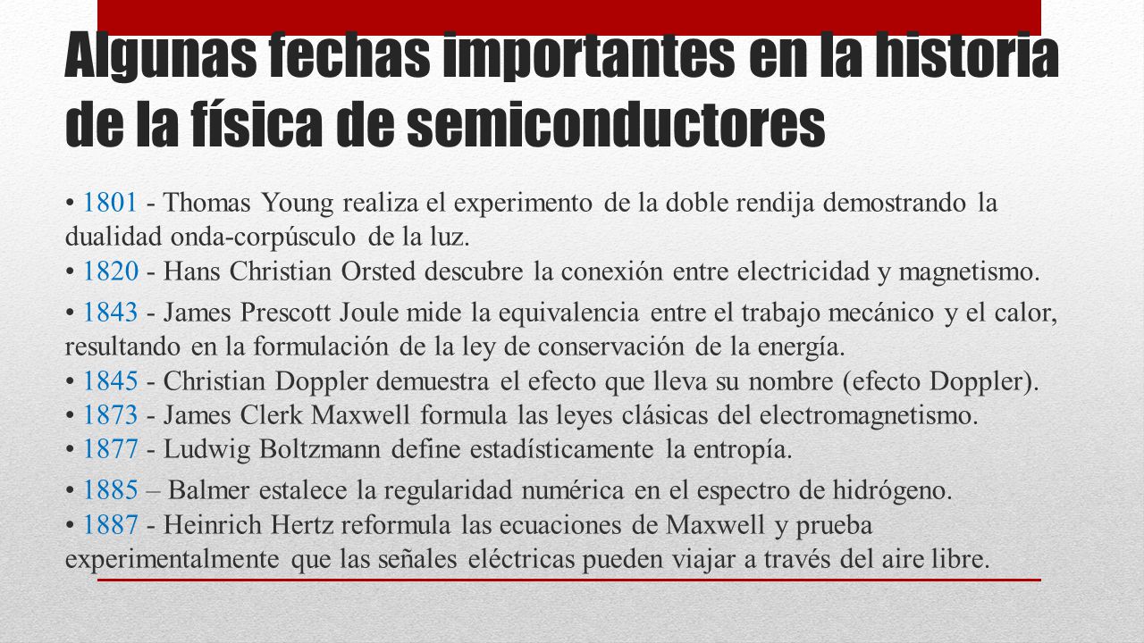 Algunas fechas importantes en la historia de la física de semiconductores