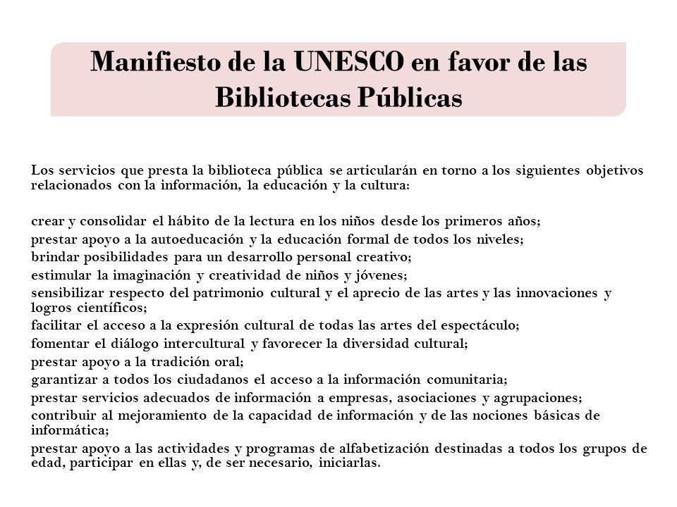 Manifiesto de la UNESCO en favor de las Bibliotecas Públicas