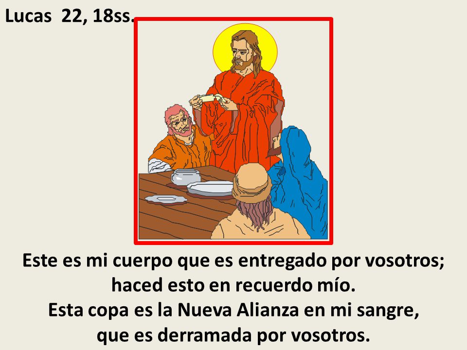 Lucas 22, 18ss. Este es mi cuerpo que es entregado por vosotros; haced esto en recuerdo mío.