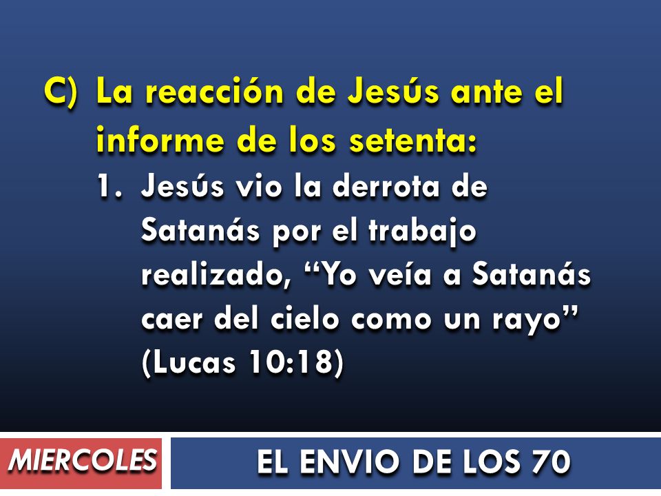 C) La reacción de Jesús ante el informe de los setenta: