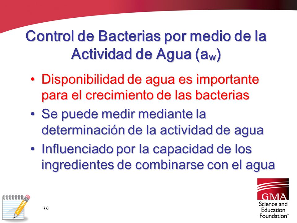 Control de Bacterias por medio de la Actividad de Agua (aw)