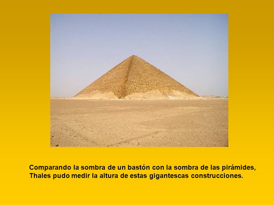 Comparando la sombra de un bastón con la sombra de las pirámides, Thales pudo medir la altura de estas gigantescas construcciones.