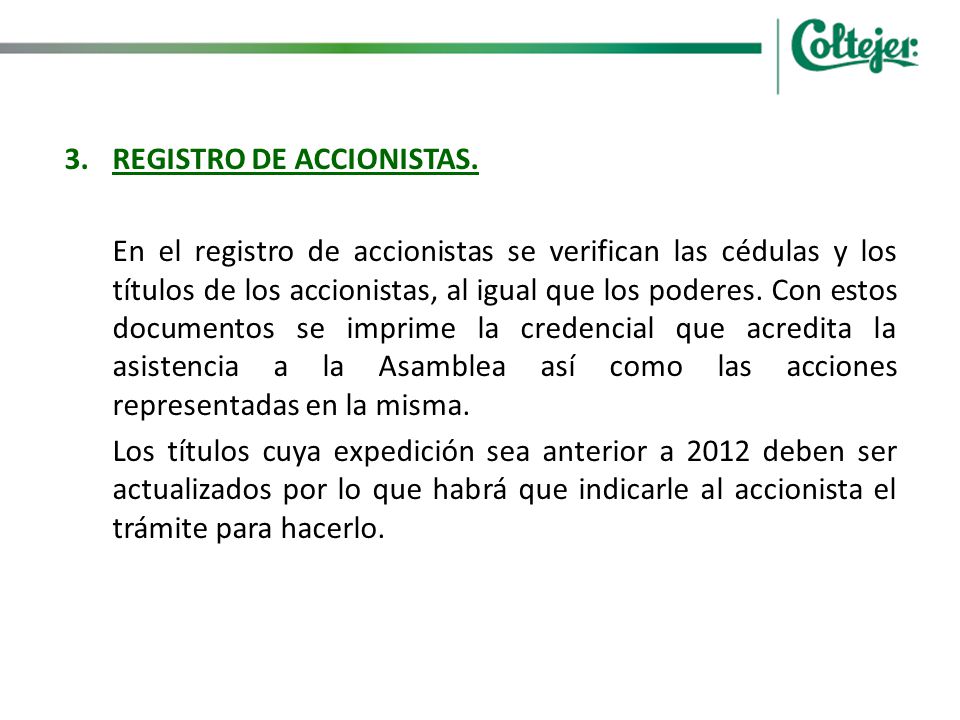 REGISTRO DE ACCIONISTAS.