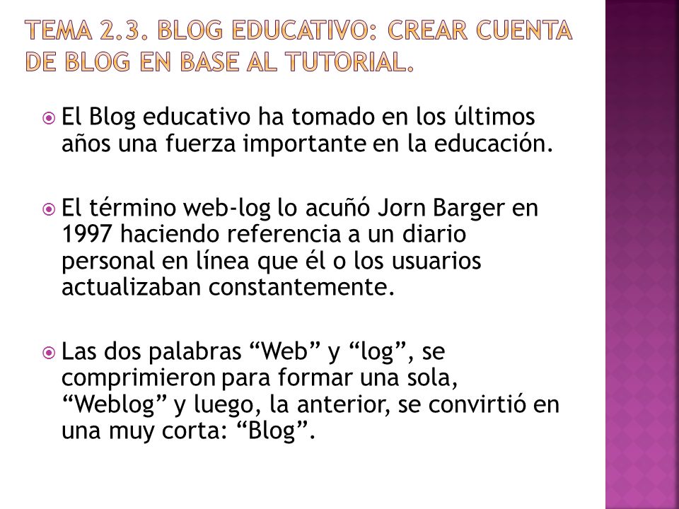 Tema 2.3. Blog educativo: crear cuenta de blog en base al tutorial.