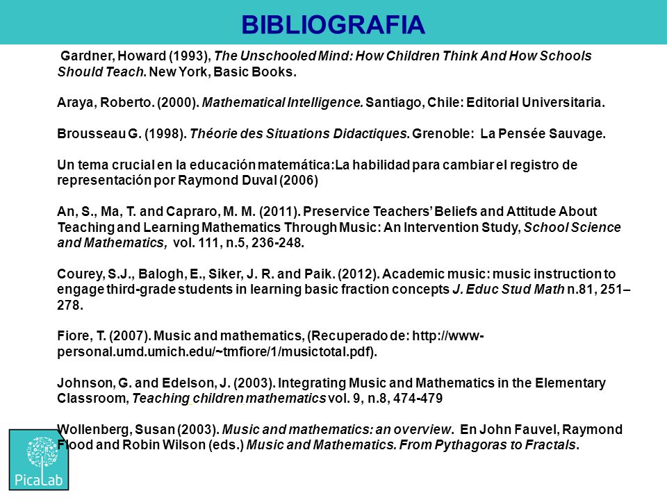 BIBLIOGRAFIA Gardner, Howard (1993), The Unschooled Mind: How Children Think And How Schools Should Teach. New York, Basic Books.