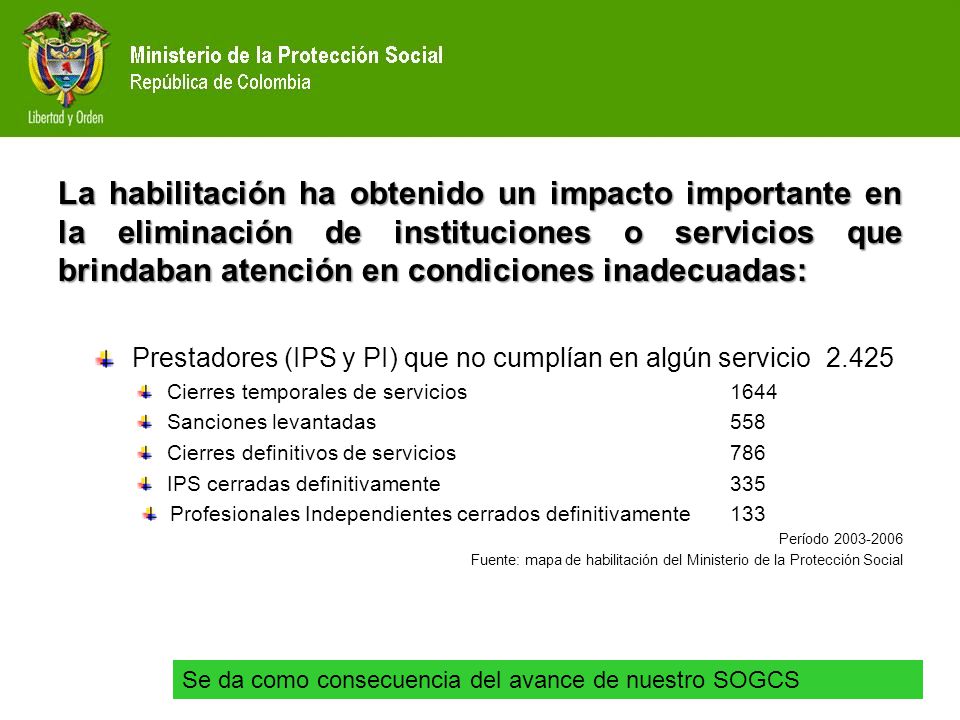 La habilitación ha obtenido un impacto importante en la eliminación de instituciones o servicios que brindaban atención en condiciones inadecuadas: