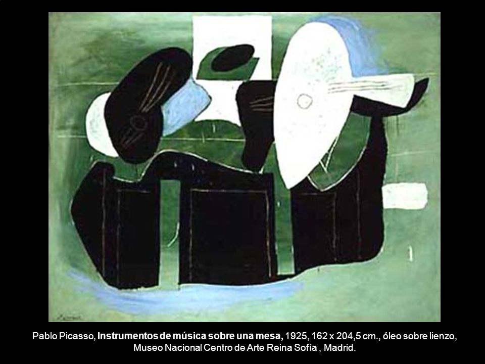 Pablo Picasso, Instrumentos de música sobre una mesa, 1925, 162 x 204,5 cm., óleo sobre lienzo, Museo Nacional Centro de Arte Reina Sofía , Madrid.