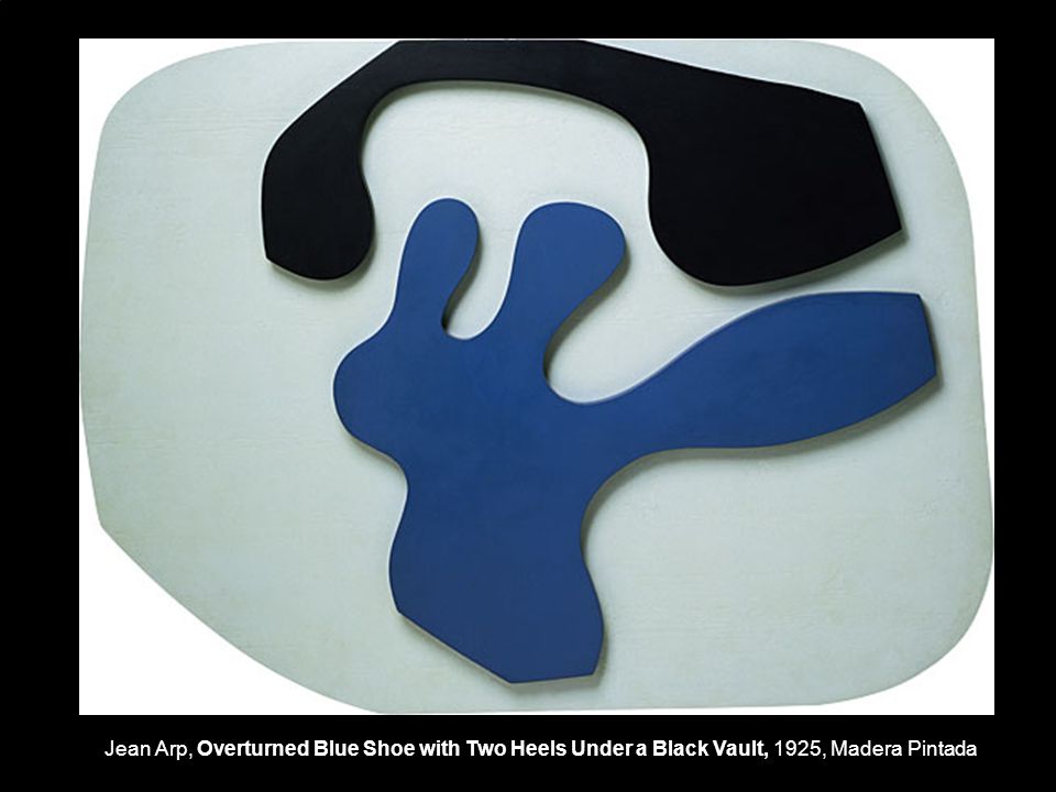 Jean Arp, Overturned Blue Shoe with Two Heels Under a Black Vault, 1925, Madera Pintada