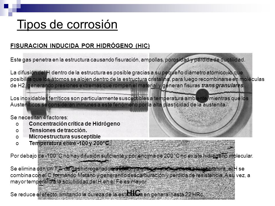 Tipos de corrosión FISURACION INDUCIDA POR HIDRÓGENO (HIC)