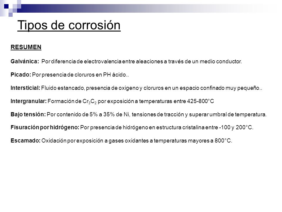 Tipos de corrosión RESUMEN