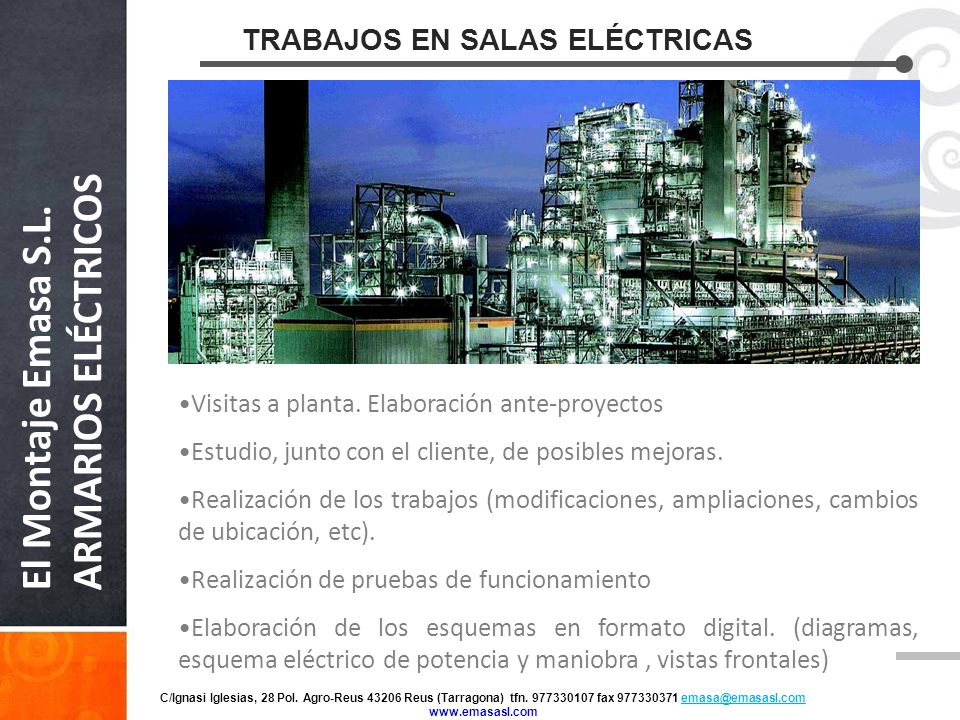 ARMARIOS ELÉCTRICOS El Montaje Emasa S.L. TRABAJOS EN SALAS ELÉCTRICAS