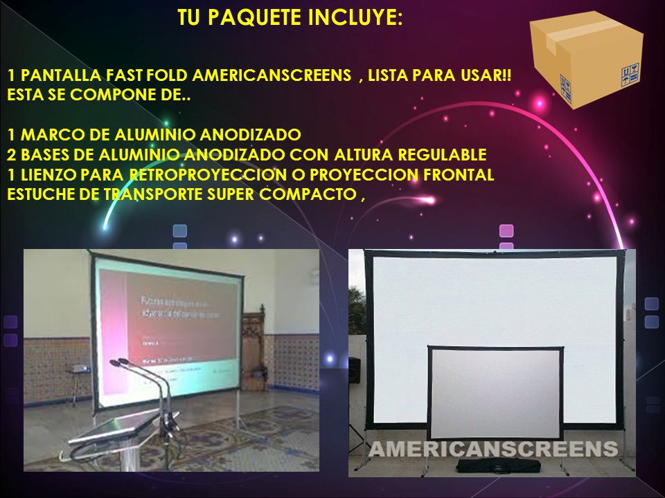 TU PAQUETE INCLUYE: 1 PANTALLA FAST FOLD AMERICANSCREENS , LISTA PARA USAR!! ESTA SE COMPONE DE..