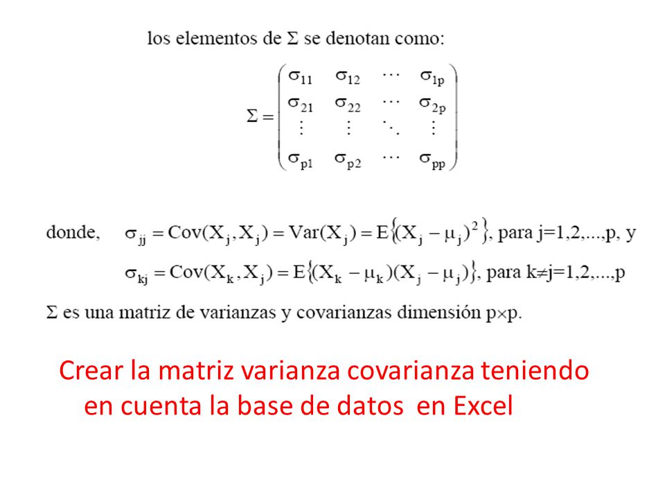 Crear la matriz varianza covarianza teniendo en cuenta la base de datos en Excel