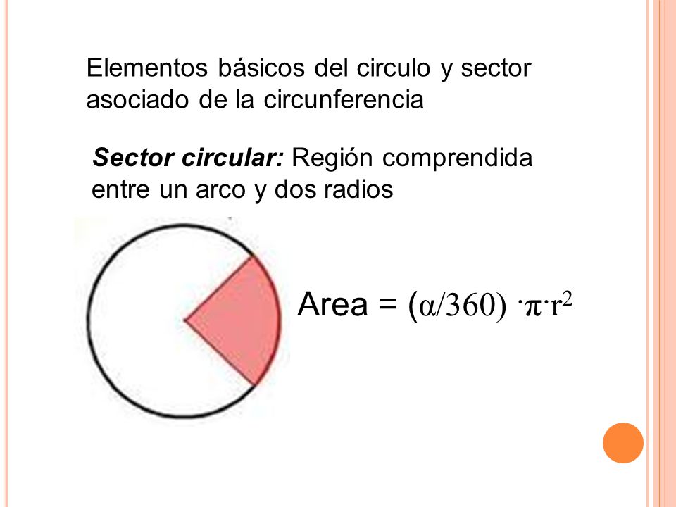 Elementos básicos del circulo y sector asociado de la circunferencia