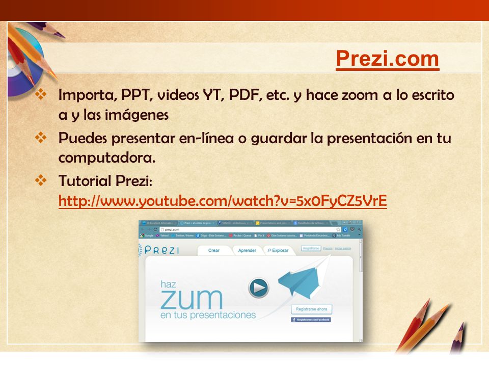 Prezi.com Importa, PPT, videos YT, PDF, etc. y hace zoom a lo escrito a y las imágenes.