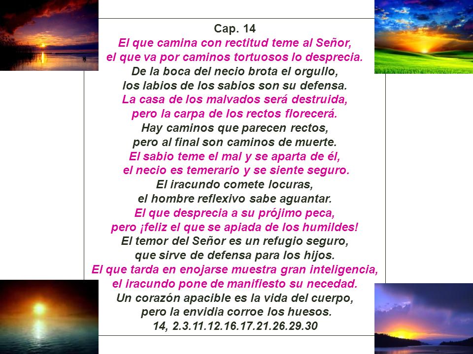 Cap. 14 El que camina con rectitud teme al Señor,