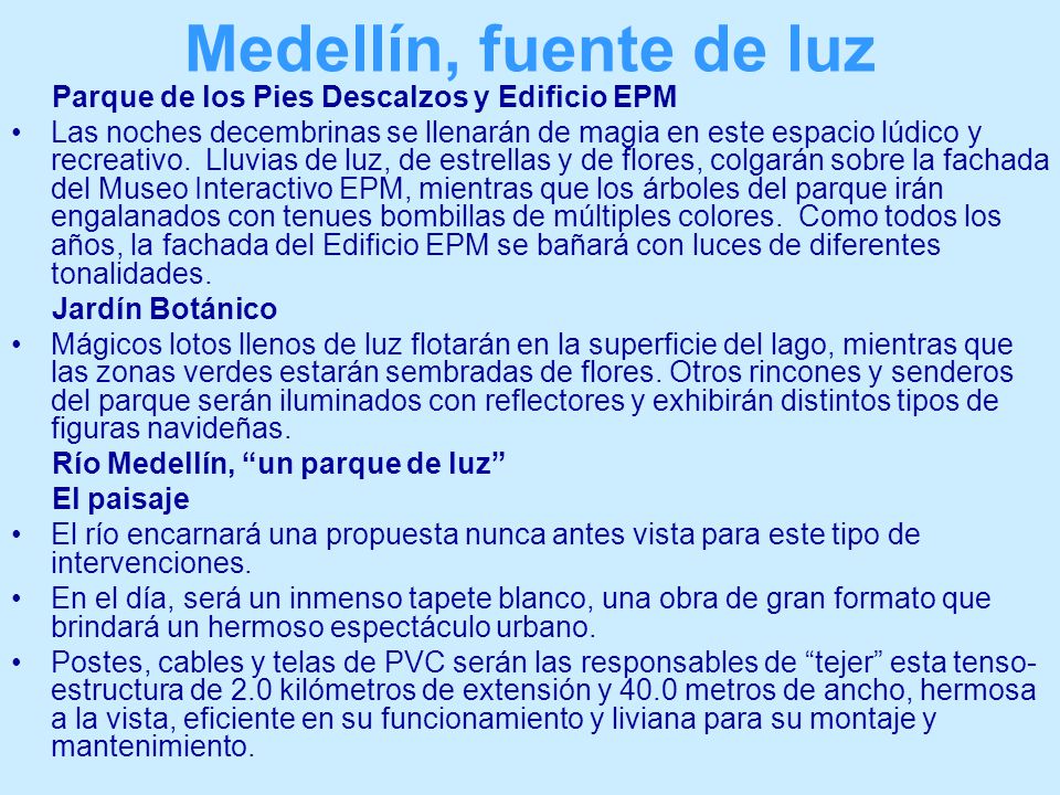 Medellín, fuente de luz Parque de los Pies Descalzos y Edificio EPM