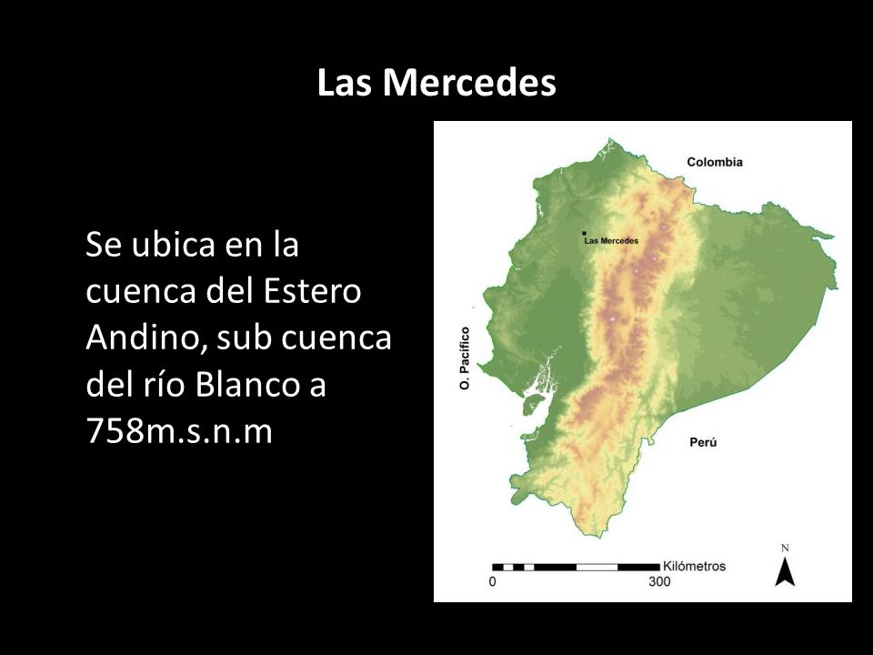 Las Mercedes Se ubica en la cuenca del Estero Andino, sub cuenca del río Blanco a 758m.s.n.m