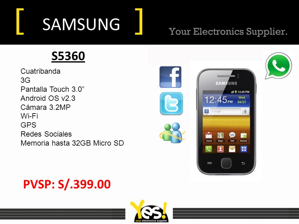 SAMSUNG S5360 PVSP: S/ Cuatribanda 3G Pantalla Touch 3.0