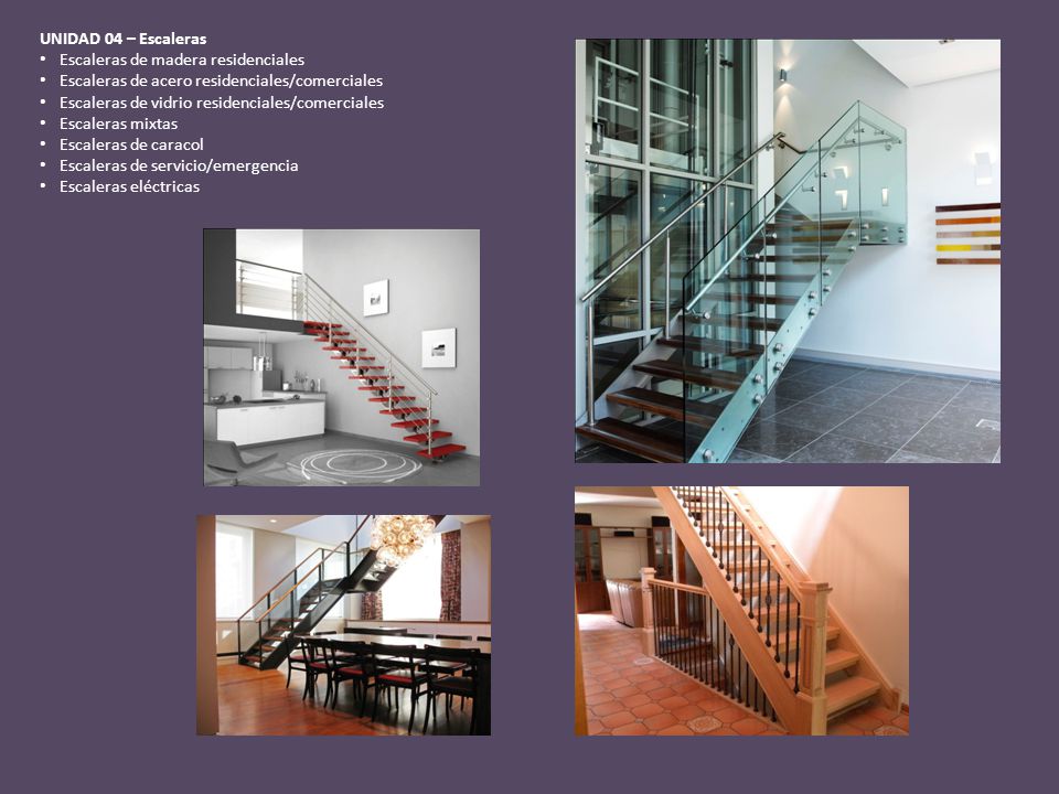 UNIDAD 04 – Escaleras Escaleras de madera residenciales. Escaleras de acero residenciales/comerciales.