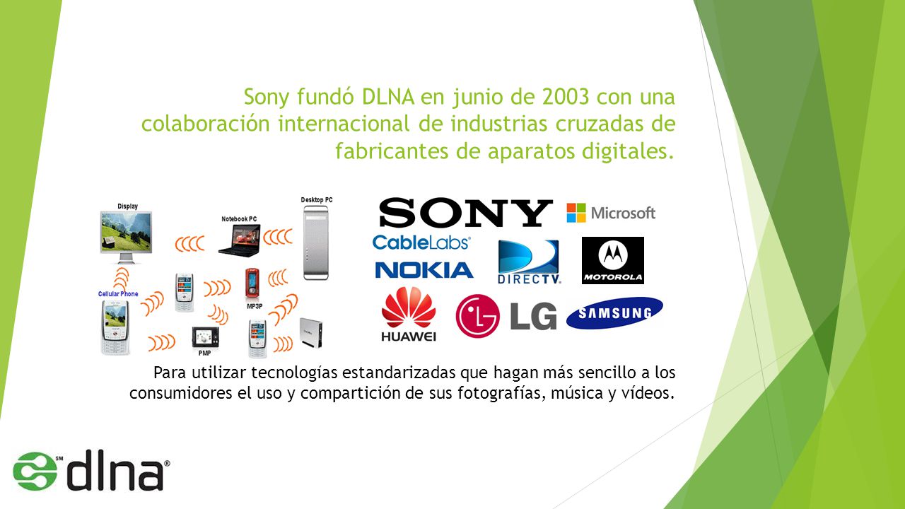 Sony fundó DLNA en junio de 2003 con una colaboración internacional de industrias cruzadas de fabricantes de aparatos digitales.