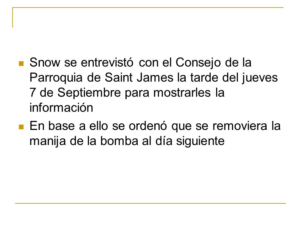 Snow se entrevistó con el Consejo de la Parroquia de Saint James la tarde del jueves 7 de Septiembre para mostrarles la información