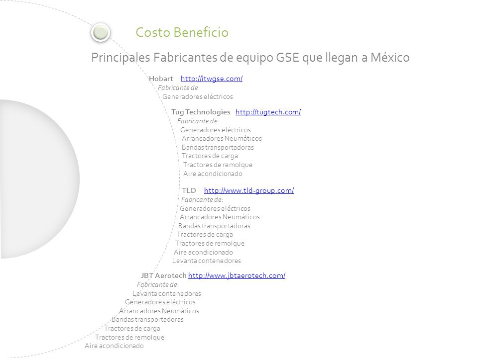 Costo Beneficio Principales Fabricantes de equipo GSE que llegan a México. Hobart