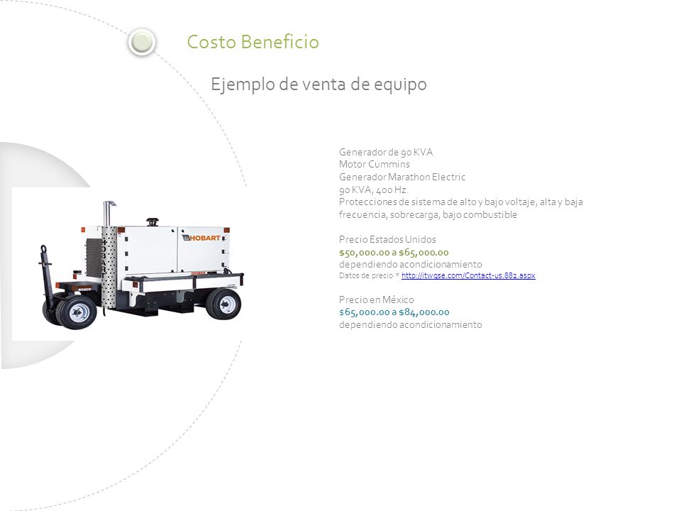 Costo Beneficio Ejemplo de venta de equipo Generador de 90 KVA