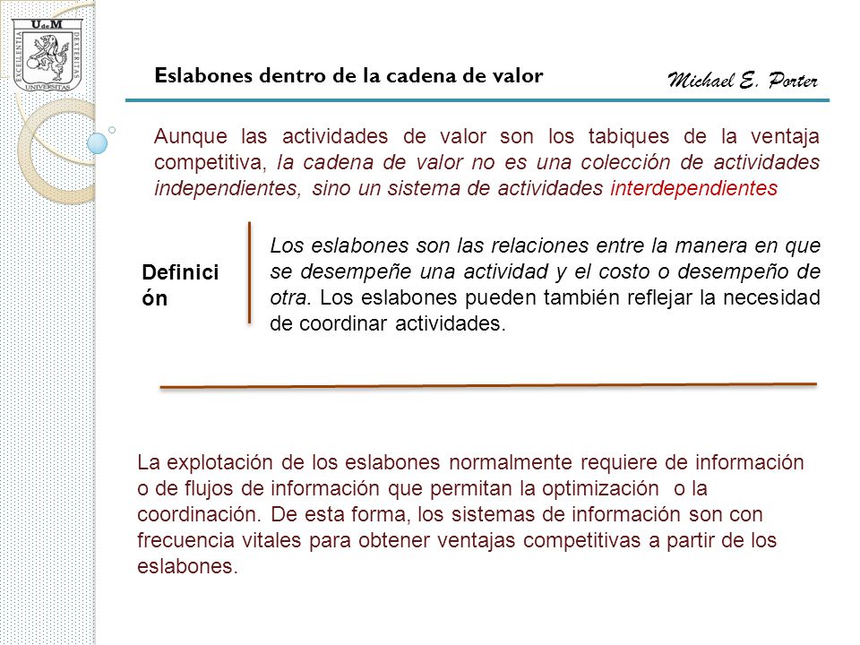 Michael E. Porter Eslabones dentro de la cadena de valor