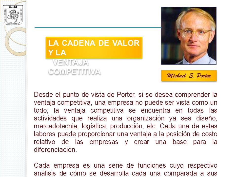 LA CADENA DE VALOR Y LA VENTAJA COMPETITIVA Michael E. Porter