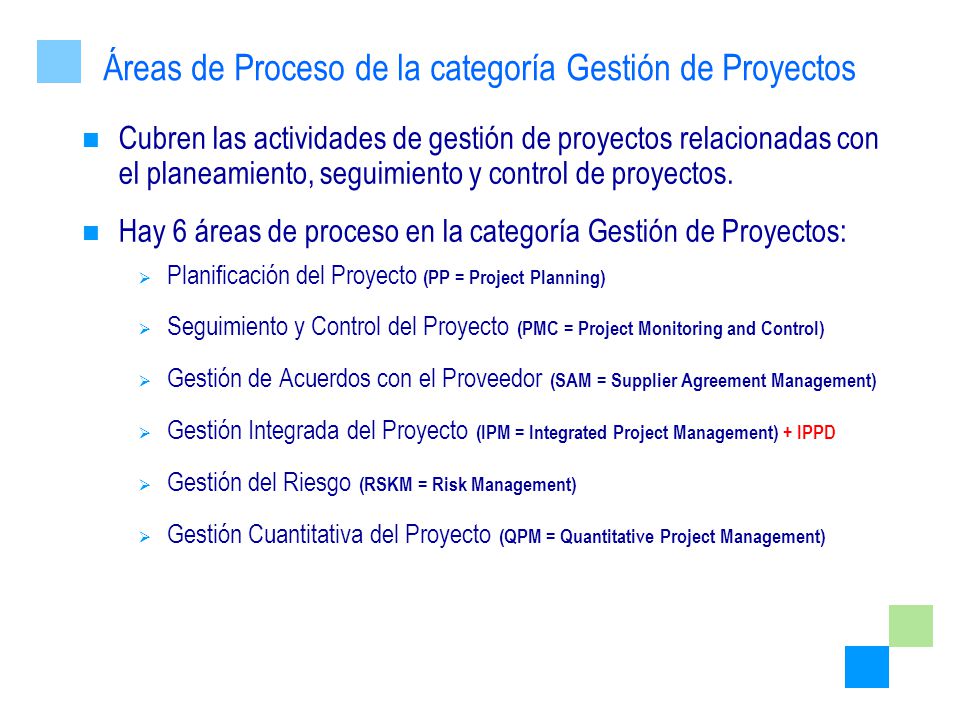 Áreas de Proceso de la categoría Gestión de Proyectos