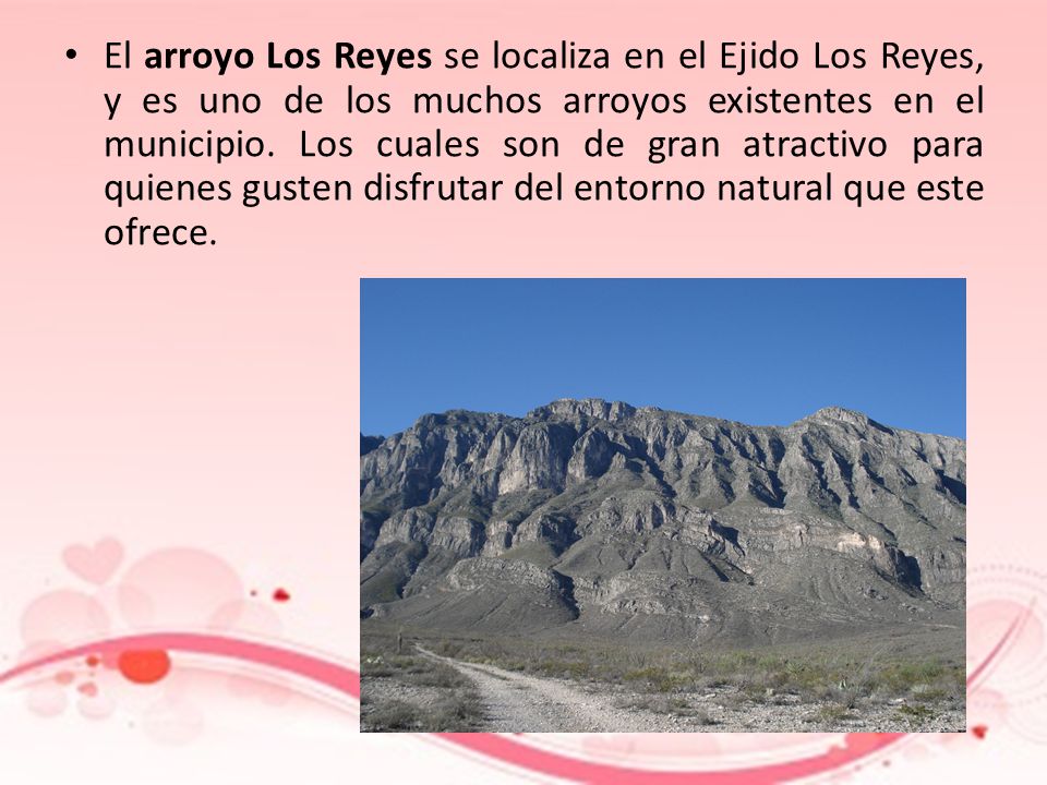 El arroyo Los Reyes se localiza en el Ejido Los Reyes, y es uno de los muchos arroyos existentes en el municipio.