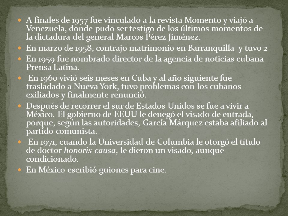 A finales de 1957 fue vinculado a la revista Momento y viajó a Venezuela, donde pudo ser testigo de los últimos momentos de la dictadura del general Marcos Pérez Jiménez.