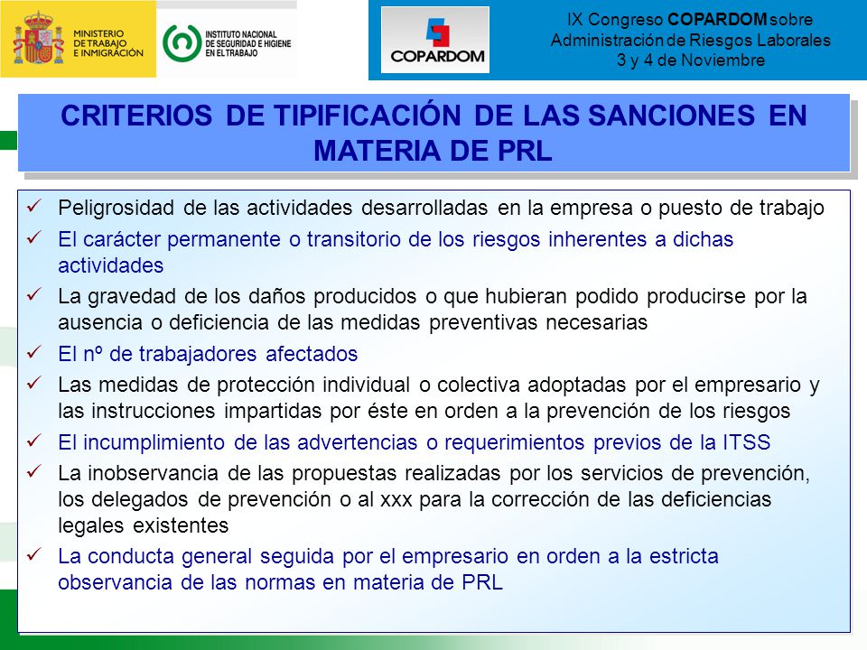 CRITERIOS DE TIPIFICACIÓN DE LAS SANCIONES EN MATERIA DE PRL