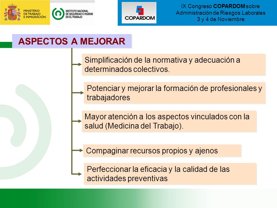 ASPECTOS A MEJORAR Simplificación de la normativa y adecuación a determinados colectivos.