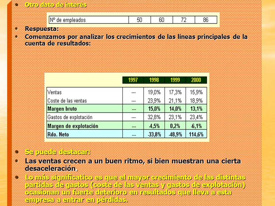 Otro dato de interés Respuesta: Comenzamos por analizar los crecimientos de las líneas principales de la cuenta de resultados: